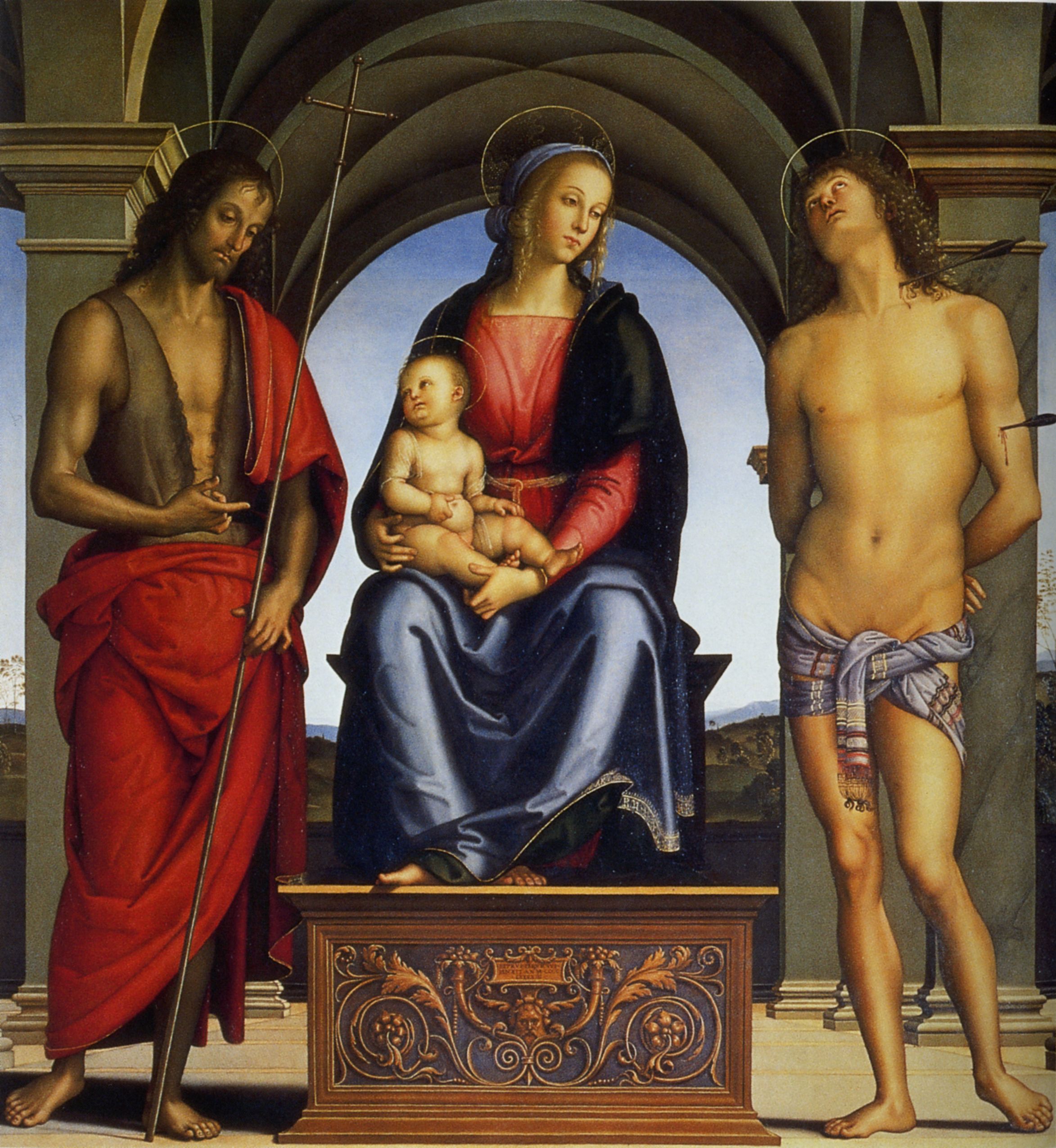 Madonna with Child Enthroned between Saints John the Baptist and Sebastian